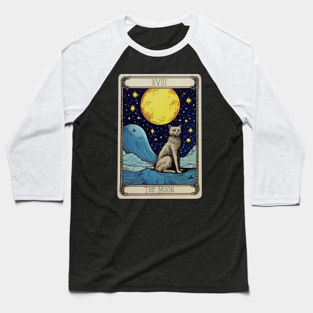 The Moon Tarot Card : Cat Edition Baseball T-Shirt by nonbeenarydesigns